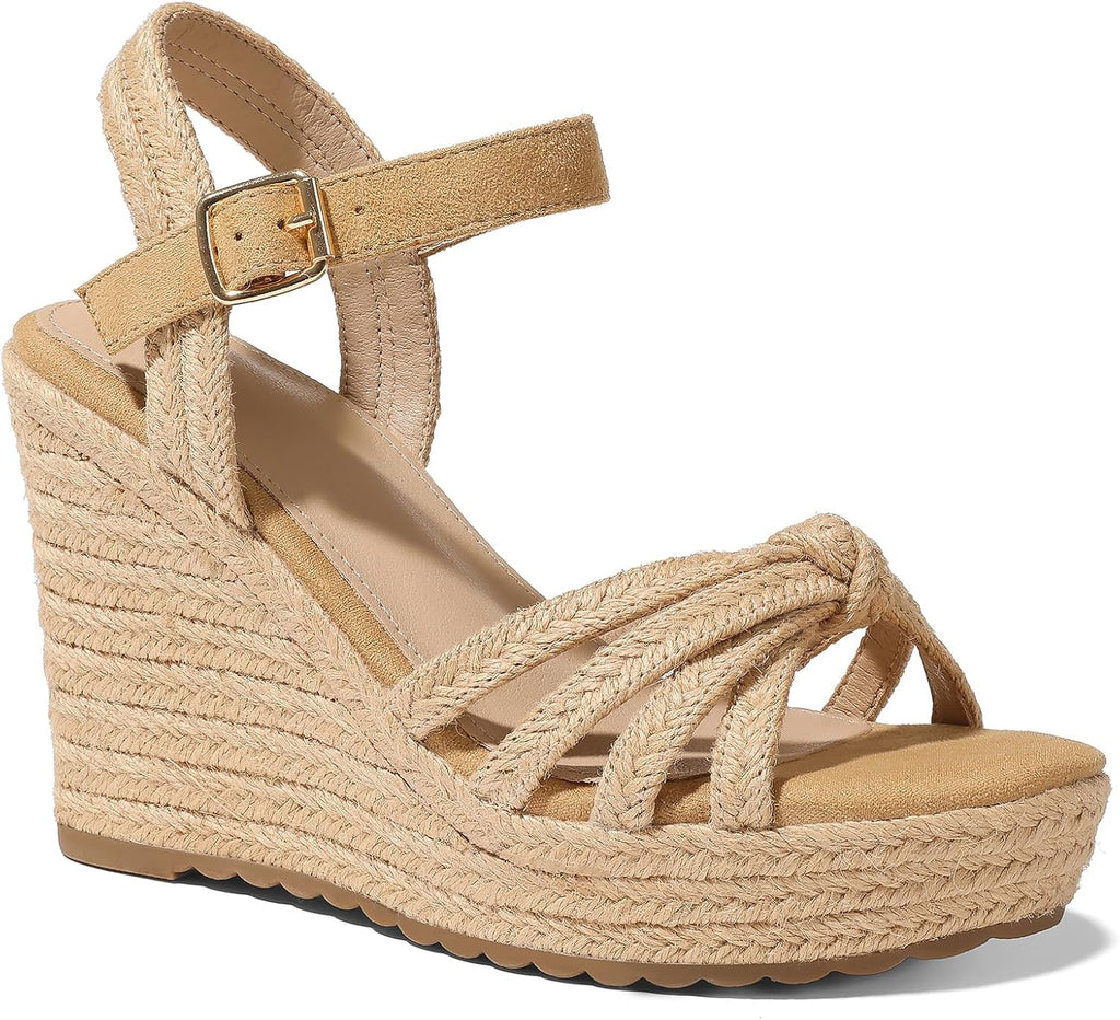 mikarka Sandals for Women 2026: Comfortable Wedge Platform Sandals Women - Braided Espadrilles for Women Ankle Strap Open Toe Wedges Heels Beach Sandals Summer Shoes