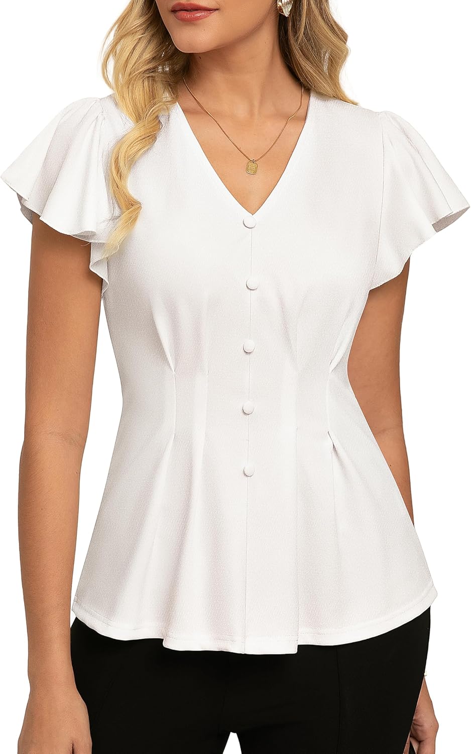GRACE KARIN Summer Blouses for Women Dressy Casual, 2026 Ruffle Sleeve Peplum Tops, Business Work Shirt Fashion Clothing