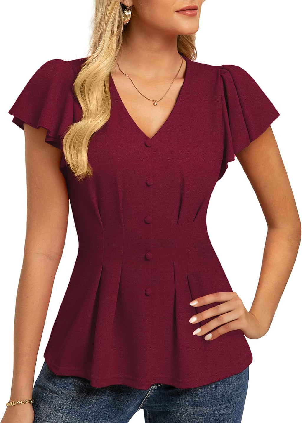 GRACE KARIN Summer Blouses for Women Dressy Casual, 2026 Ruffle Sleeve Peplum Tops, Business Work Shirt Fashion Clothing