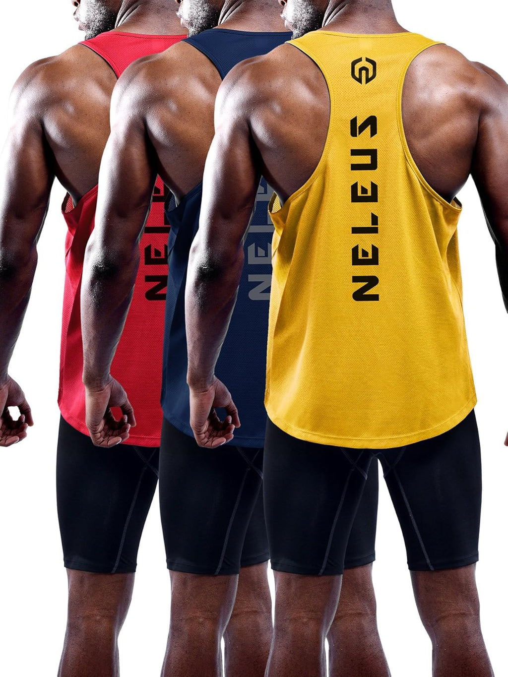 NELEUS Men's 3 Pack Dry Fit Y-Back Muscle Tank Workout Gym Shirt