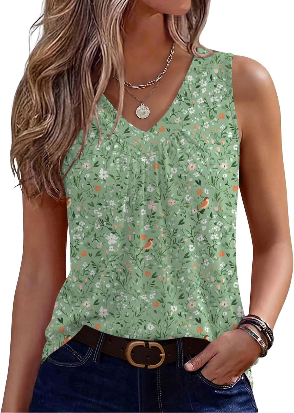 Zeagoo Womens Tank Tops Summer Sleeveless Loose Fit Tops V Neck Pleated Shirts Basic Tees Dressy Casual Trendy Clothes
