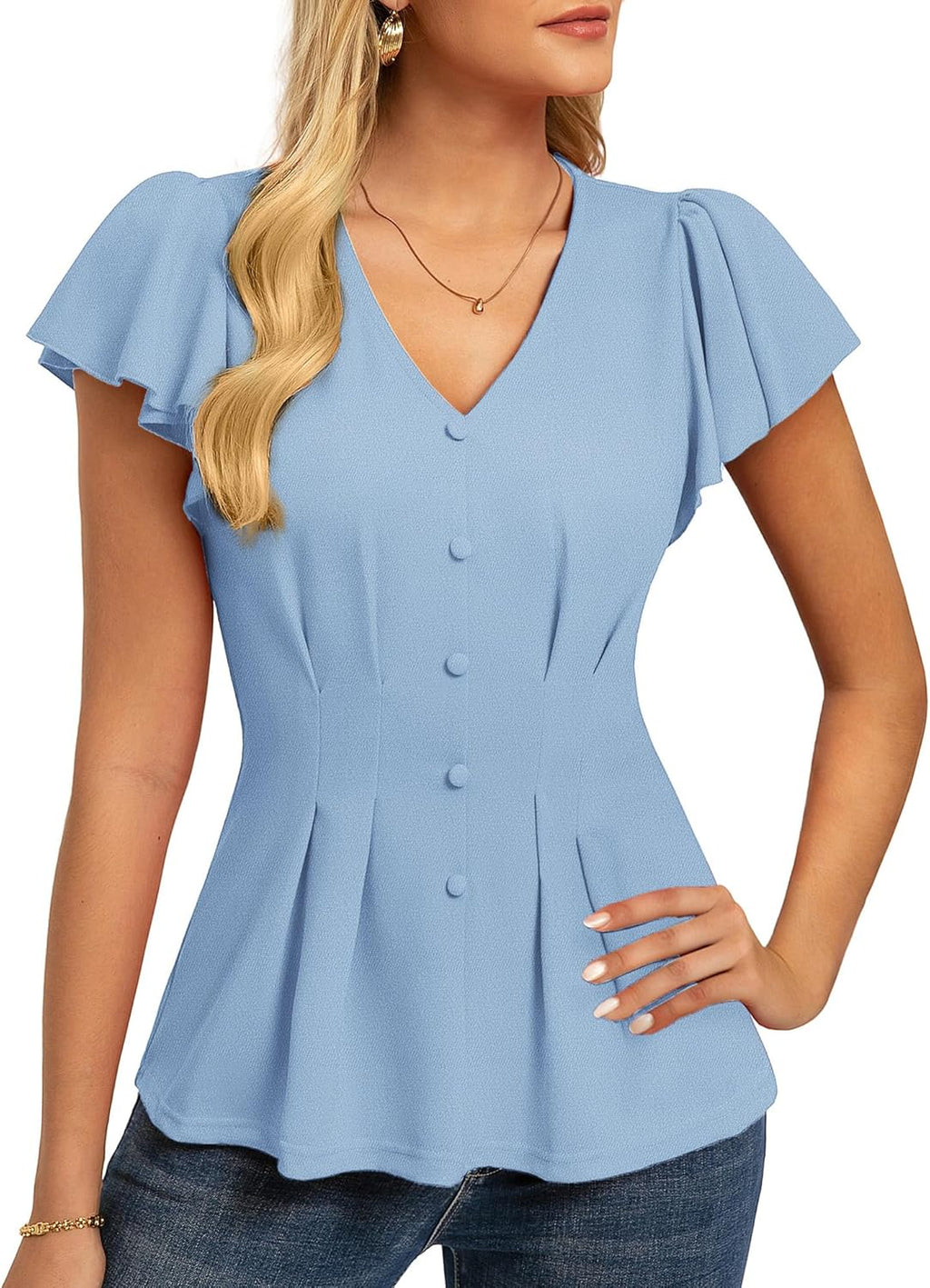 GRACE KARIN Summer Blouses for Women Dressy Casual, 2026 Ruffle Sleeve Peplum Tops, Business Work Shirt Fashion Clothing