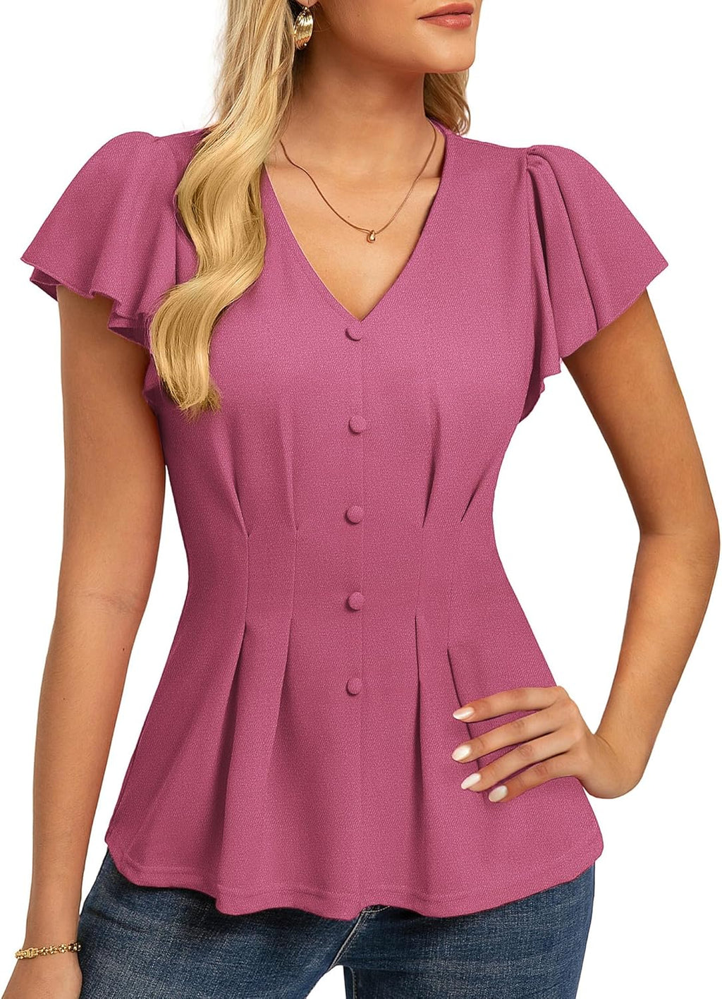 GRACE KARIN Summer Blouses for Women Dressy Casual, 2026 Ruffle Sleeve Peplum Tops, Business Work Shirt Fashion Clothing