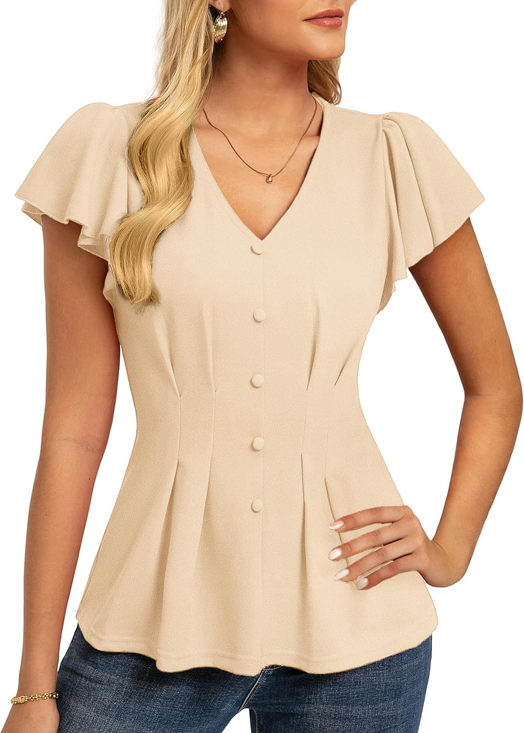 GRACE KARIN Summer Blouses for Women Dressy Casual, 2026 Ruffle Sleeve Peplum Tops, Business Work Shirt Fashion Clothing