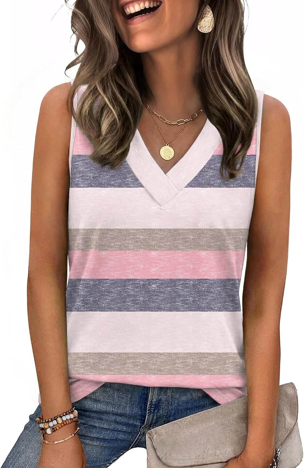 Zeagoo Tank Top for Women V Neck Loose Fit Sleeveless Summer Tops Business Casual Outfits Dressy Blouses Shirts