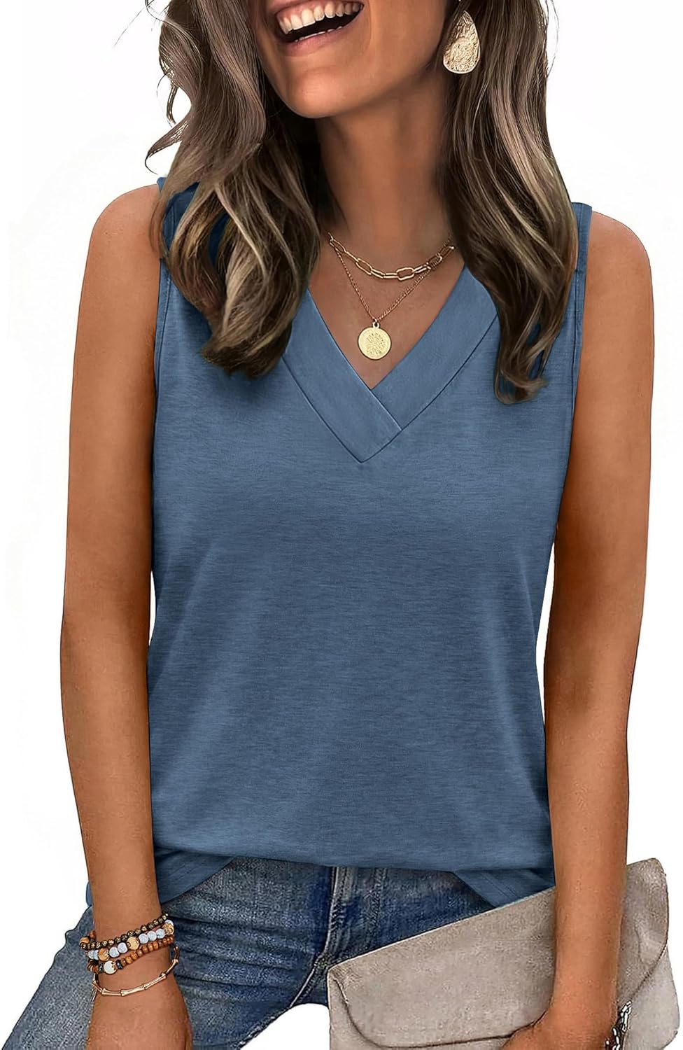 Zeagoo Tank Top for Women V Neck Loose Fit Sleeveless Summer Tops Business Casual Outfits Dressy Blouses Shirts