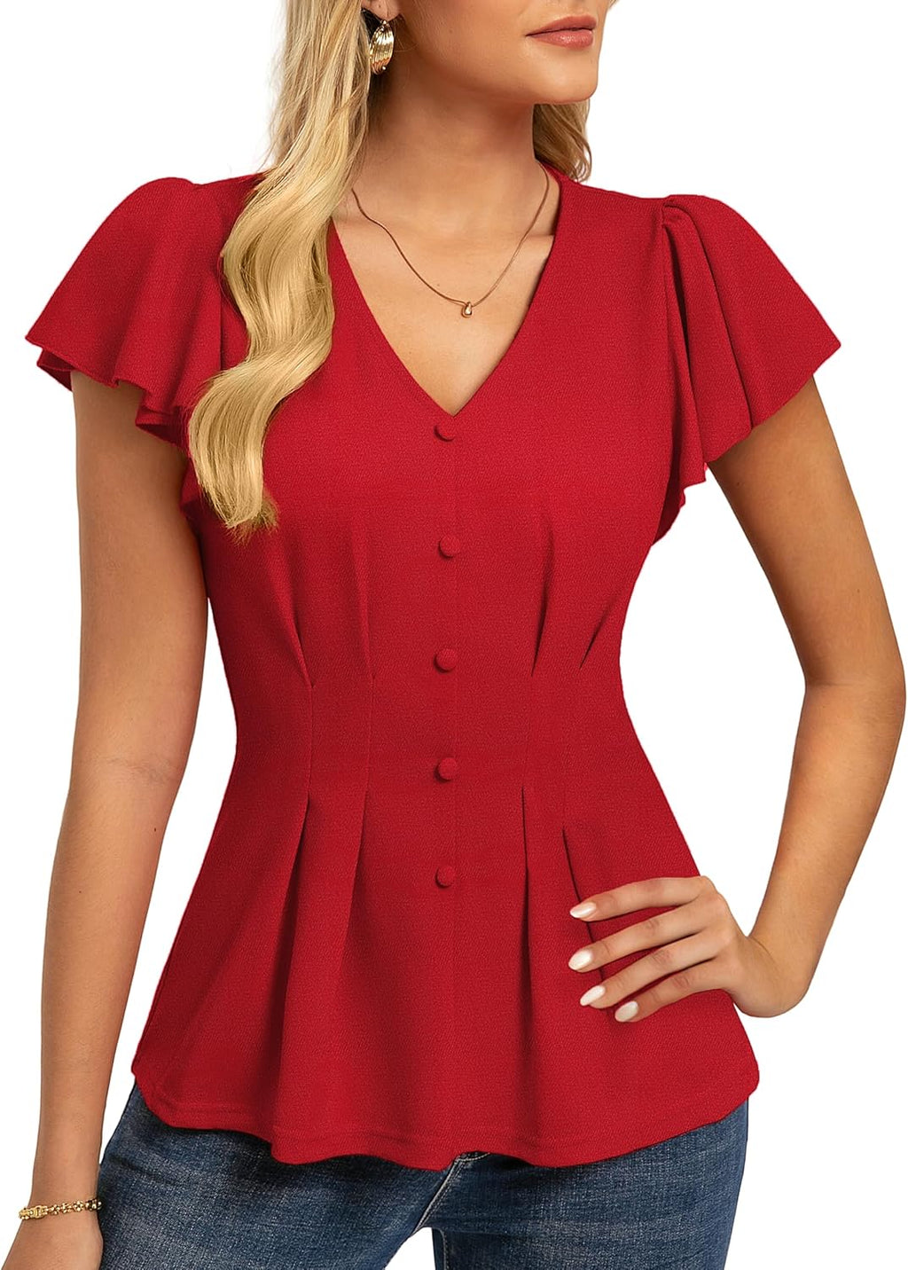 GRACE KARIN Summer Blouses for Women Dressy Casual, 2026 Ruffle Sleeve Peplum Tops, Business Work Shirt Fashion Clothing