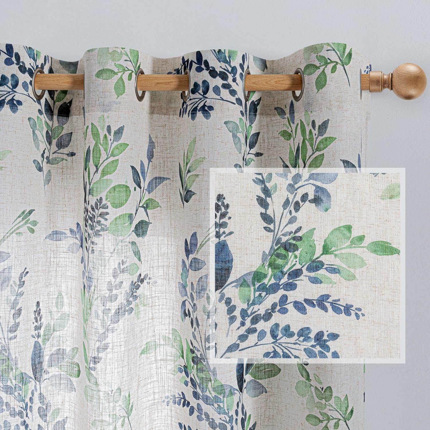MYSKY HOME Floral Linen Curtains 84 inch Length 2 Panels Set Summer Flower Patterned Semi Sheer Light Filtering Privacy Farmhouse Grommet Drapes for Living/Dining Room, Yellow, W52 x L84, Pack-2