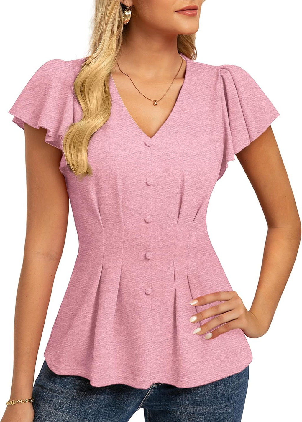 GRACE KARIN Summer Blouses for Women Dressy Casual, 2026 Ruffle Sleeve Peplum Tops, Business Work Shirt Fashion Clothing