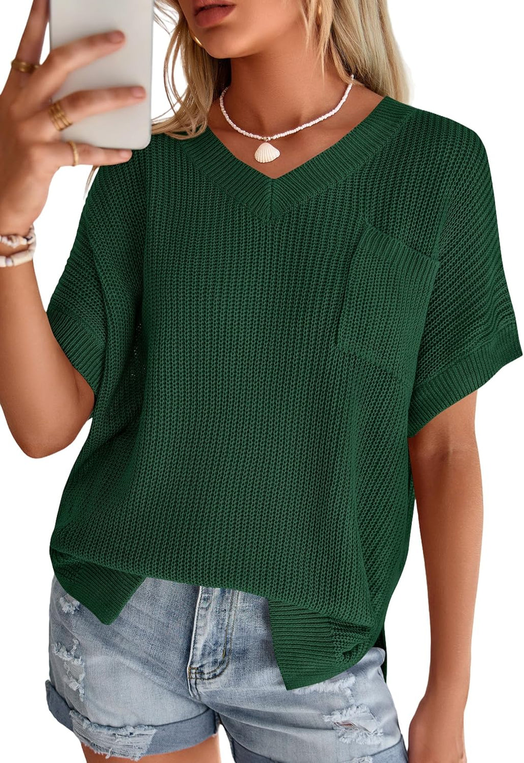 PRETTYGARDEN Women's 2026 Spring Short Sleeve Sweaters Lightweight V Neck Casual Going Out Summer Tops Beach Vacation Clothes