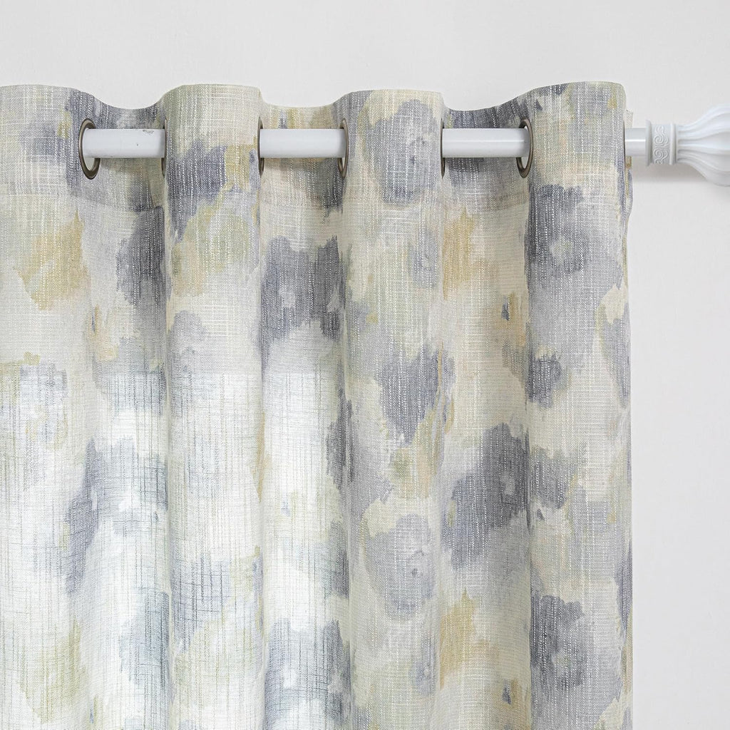 MYSKY HOME Floral Linen Curtains 84 inch Length 2 Panels Set Summer Flower Patterned Semi Sheer Light Filtering Privacy Farmhouse Grommet Drapes for Living/Dining Room, Yellow, W52 x L84, Pack-2