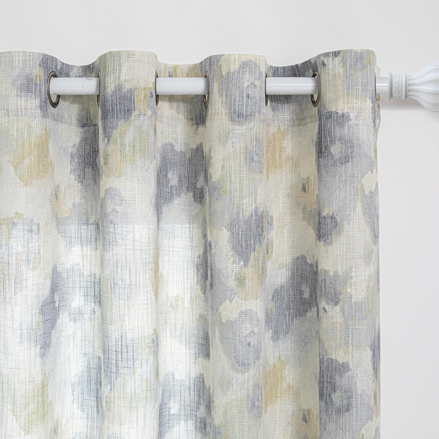 MYSKY HOME Floral Linen Curtains 84 inch Length 2 Panels Set Summer Flower Patterned Semi Sheer Light Filtering Privacy Farmhouse Grommet Drapes for Living/Dining Room, Yellow, W52 x L84, Pack-2