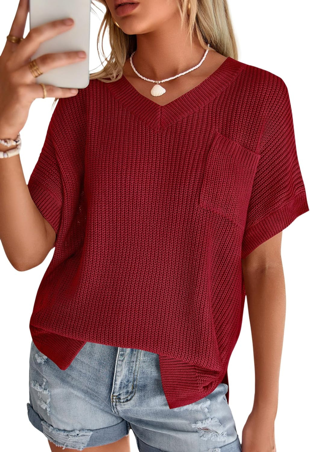 PRETTYGARDEN Women's 2026 Spring Short Sleeve Sweaters Lightweight V Neck Casual Going Out Summer Tops Beach Vacation Clothes