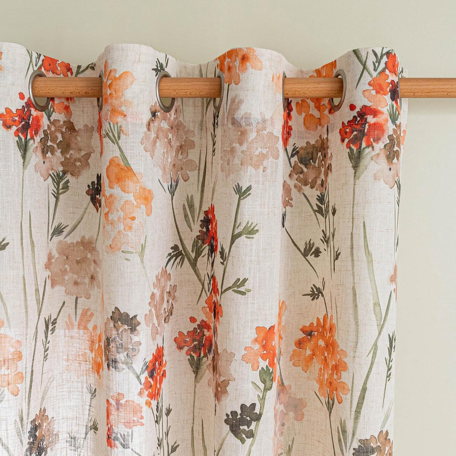 MYSKY HOME Floral Linen Curtains 84 inch Length 2 Panels Set Summer Flower Patterned Semi Sheer Light Filtering Privacy Farmhouse Grommet Drapes for Living/Dining Room, Yellow, W52 x L84, Pack-2