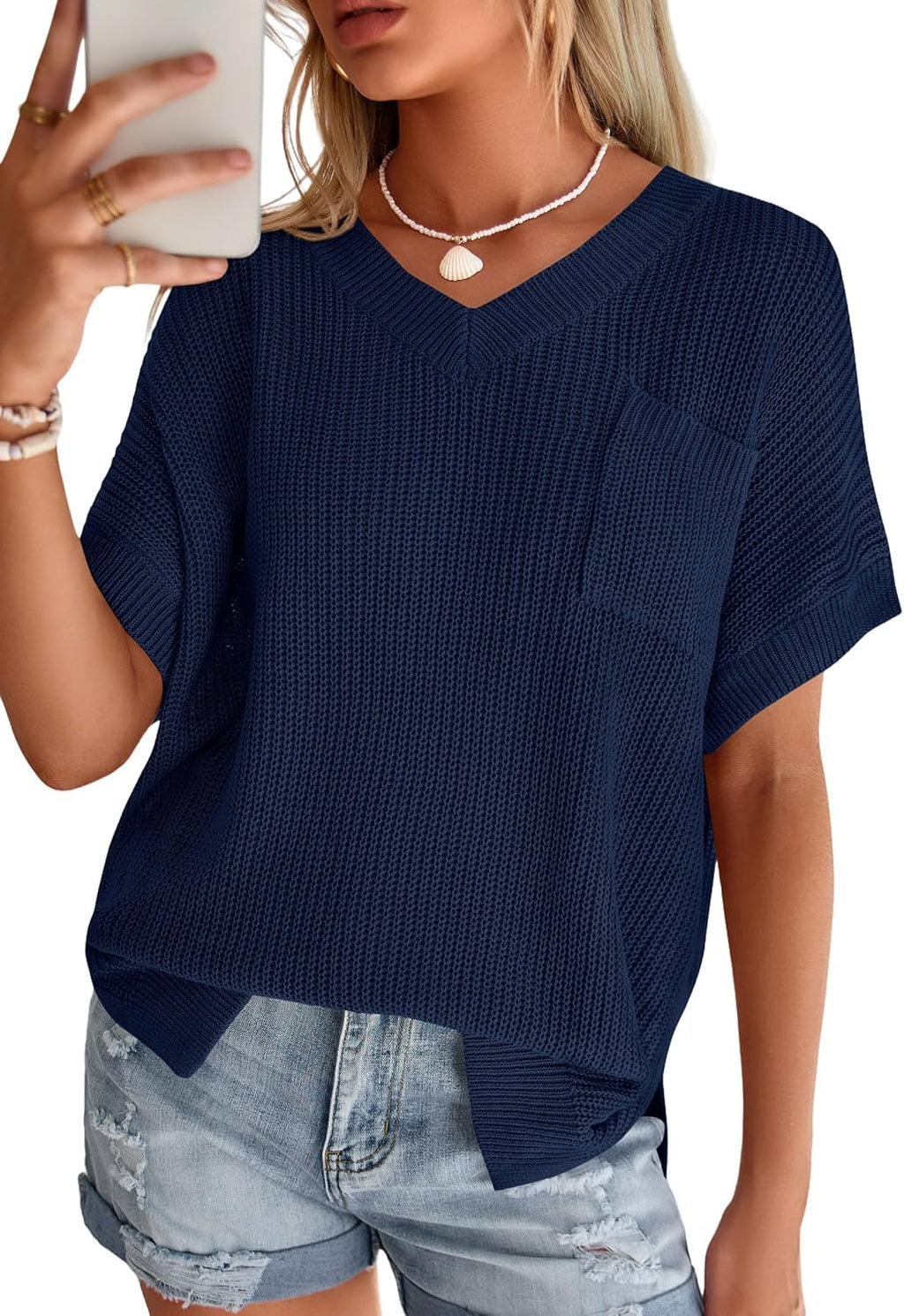 PRETTYGARDEN Women's 2026 Spring Short Sleeve Sweaters Lightweight V Neck Casual Going Out Summer Tops Beach Vacation Clothes