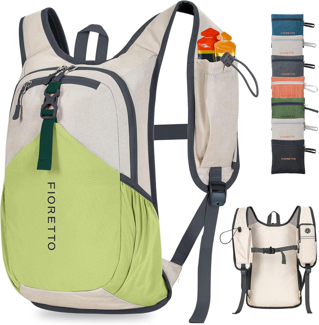 FIORETTO 20L Hiking Backpack for Women Men Mini Packable Backpack Lightweight Small Daypack for Camping Travel Outdoor, Beige